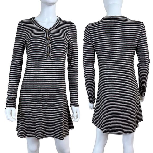 American Eagle Women Size M Strip Long Sleeve Henley Pullover Sweater Dress - Picture 1 of 14
